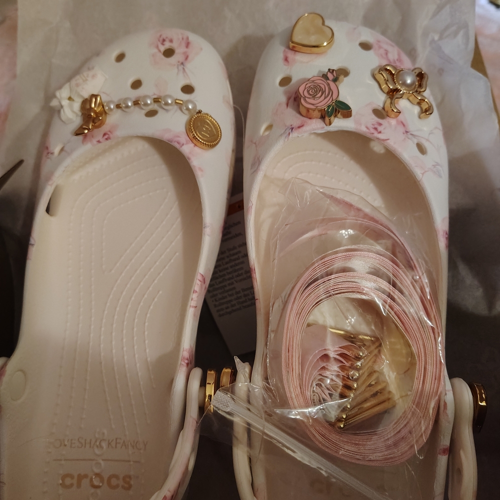 *Love Shack Fancy Floral Croc W/ Charms And Silk Straps